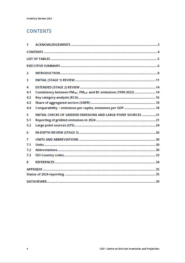 Table of Conent Review Report 2024